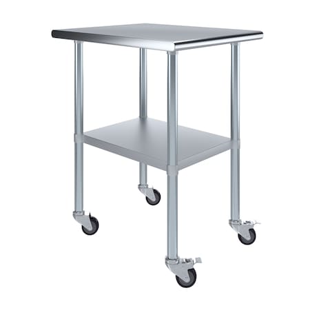 Amgood 30 in. x  24 in. Stainless Steel Table With Wheels AMG WT-3024-WHEELS
